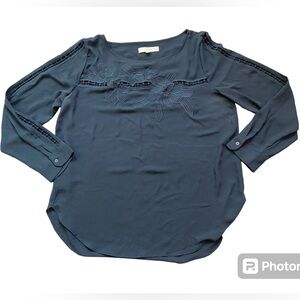 LOFT Blue Embroidered Blouse
